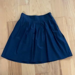 Ann Taylor Petite Navy Blue Cotton Pleated Skirt Pockets